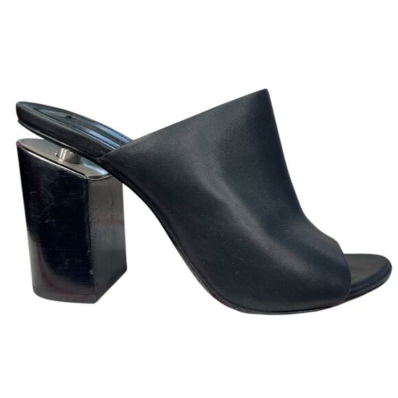 Alexander Wang Women’s Avery Black Leather Block Heel Mules Size 38.5 US 8.5 - Picture 1 of 14